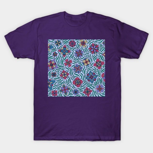 Blue, Red, and Beige Flowers T-Shirt by HLeslie Design